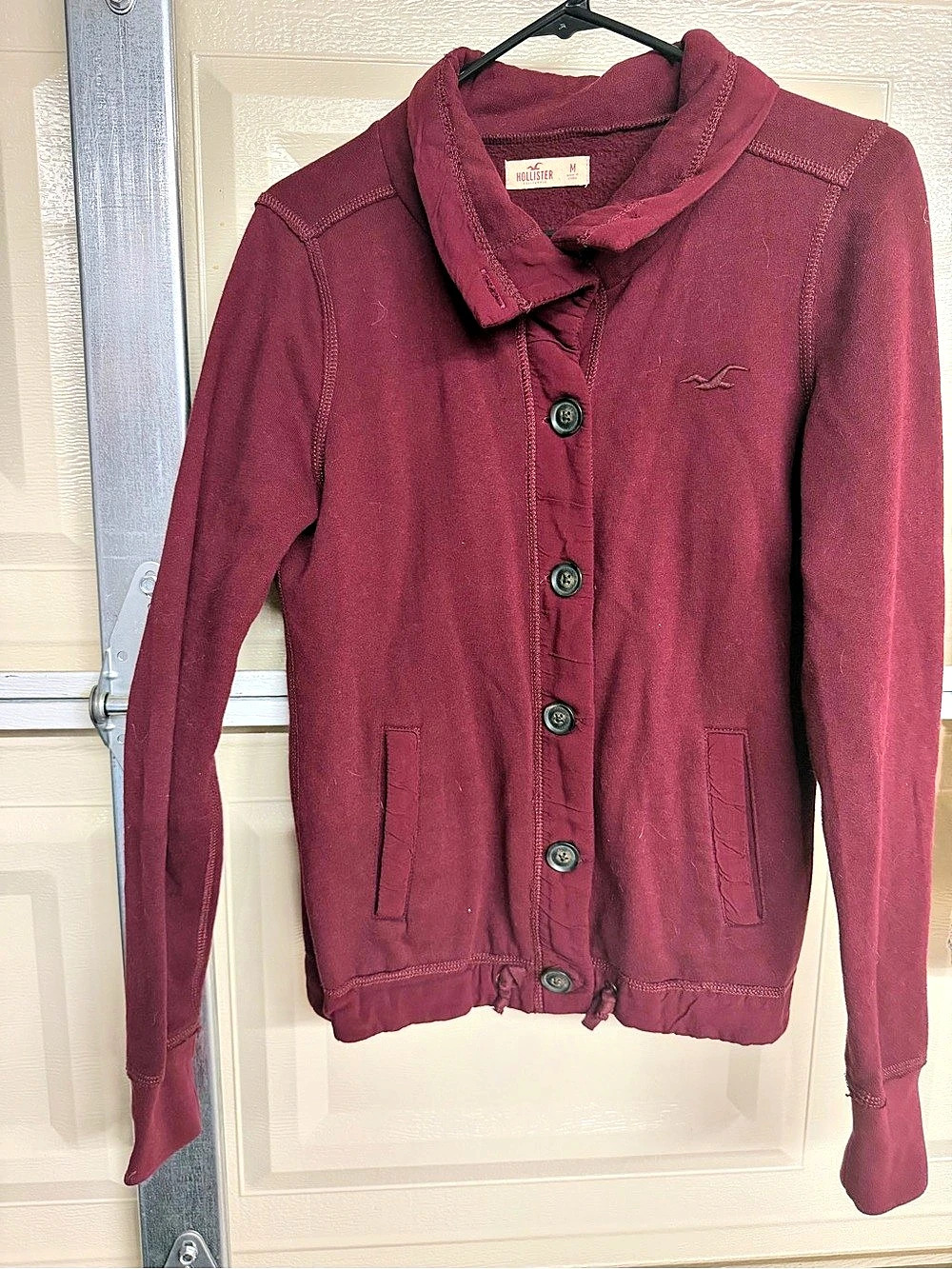 Hollister Women's Button Front Jacket in Burgundy Size Medium